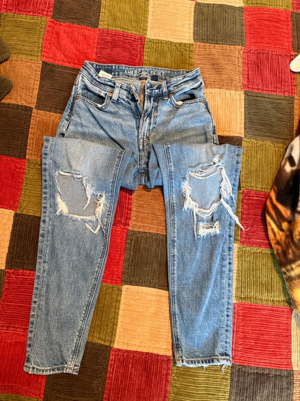 American Eagle Outfitters Light Blue Straight Leg Distressed Women's Jeans